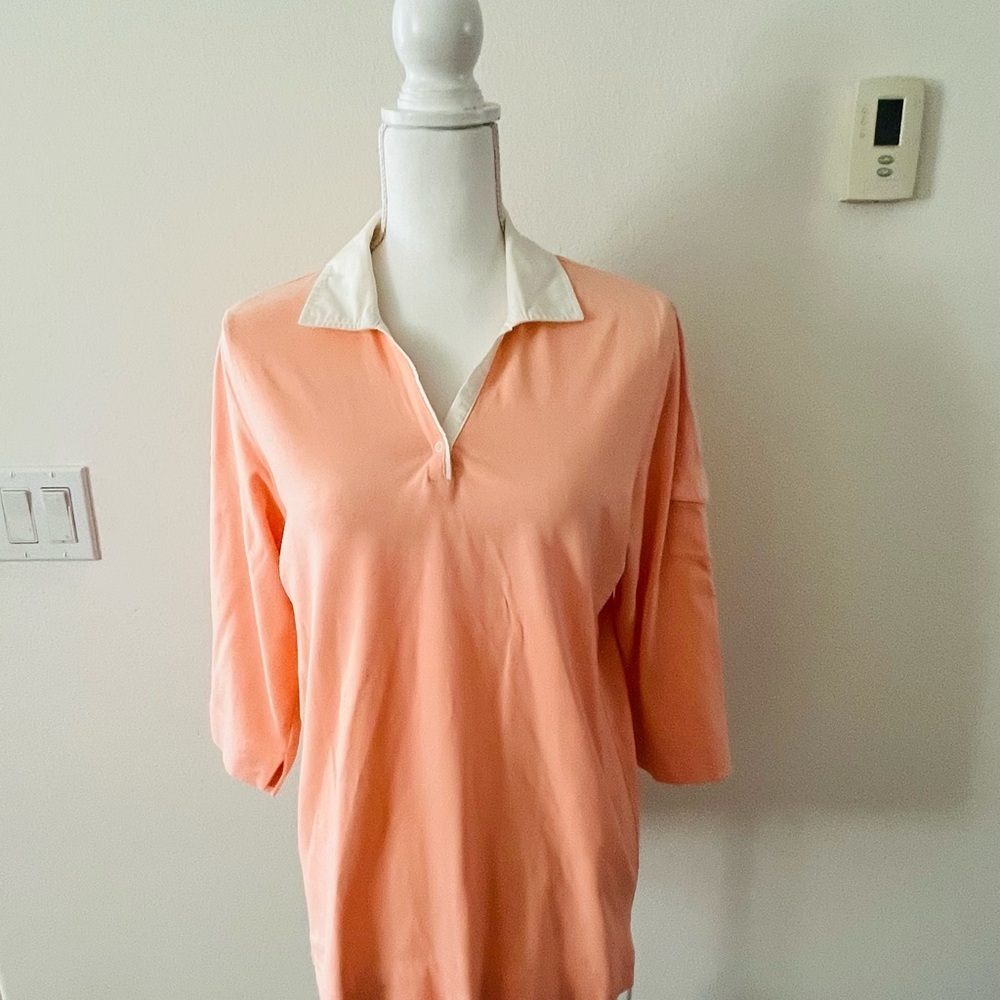 Karen Scott Peach Polo Top with Cream Collar